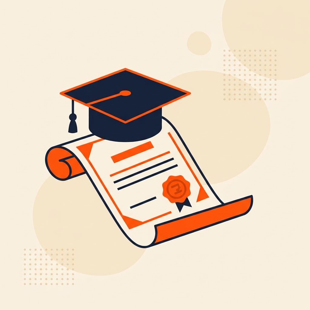 A flat illustration of a graduation cap resting on an open certificate scroll with a wax seal, symbolizing earning a credential — cover image for "Is QPFP Worth It? An ROI Breakdown"
